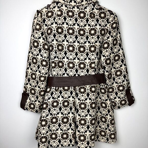 Vintage Rare 60s Lilli Ann Geometric Tapestry Leather Trim Swing Coat, Sz S - Picture 2 of 16